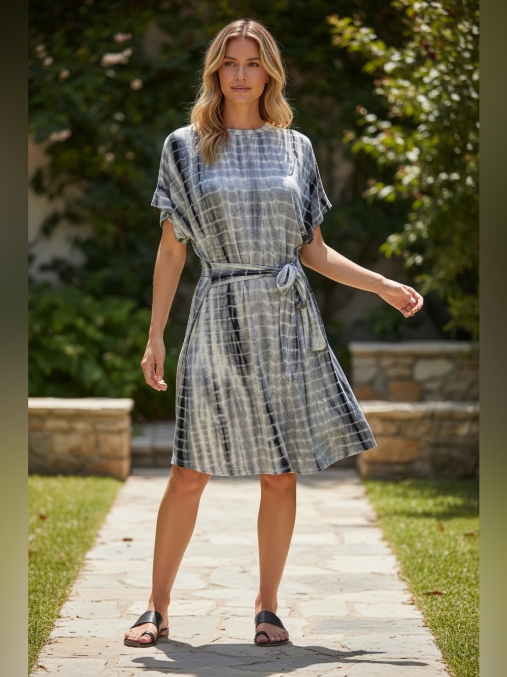 Hayden Los Angeles Blue tone Tie-Dye Belted Midi Dress NWT
